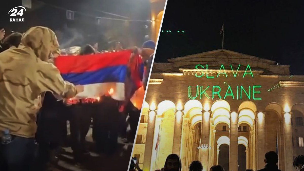 Митингующие в Грузии сожгли российский флаг