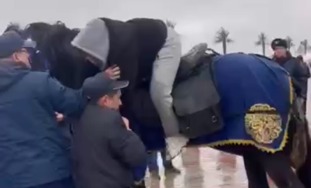 Силой сняли с лошади: конфликт с полицией попал на видео в Актау