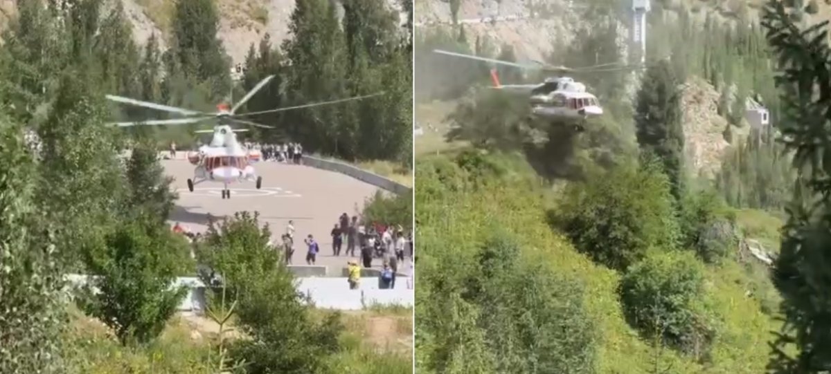 Экстремальный взлет вертолета сняли на видео в горах Алматы