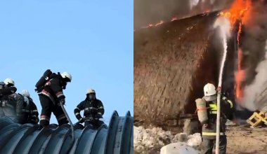 Сильный пожар разгорелся на складе в Алматы