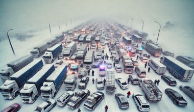 Более 200 автомобилей не могут выехать на трассу из-за метели в Карагандинской области